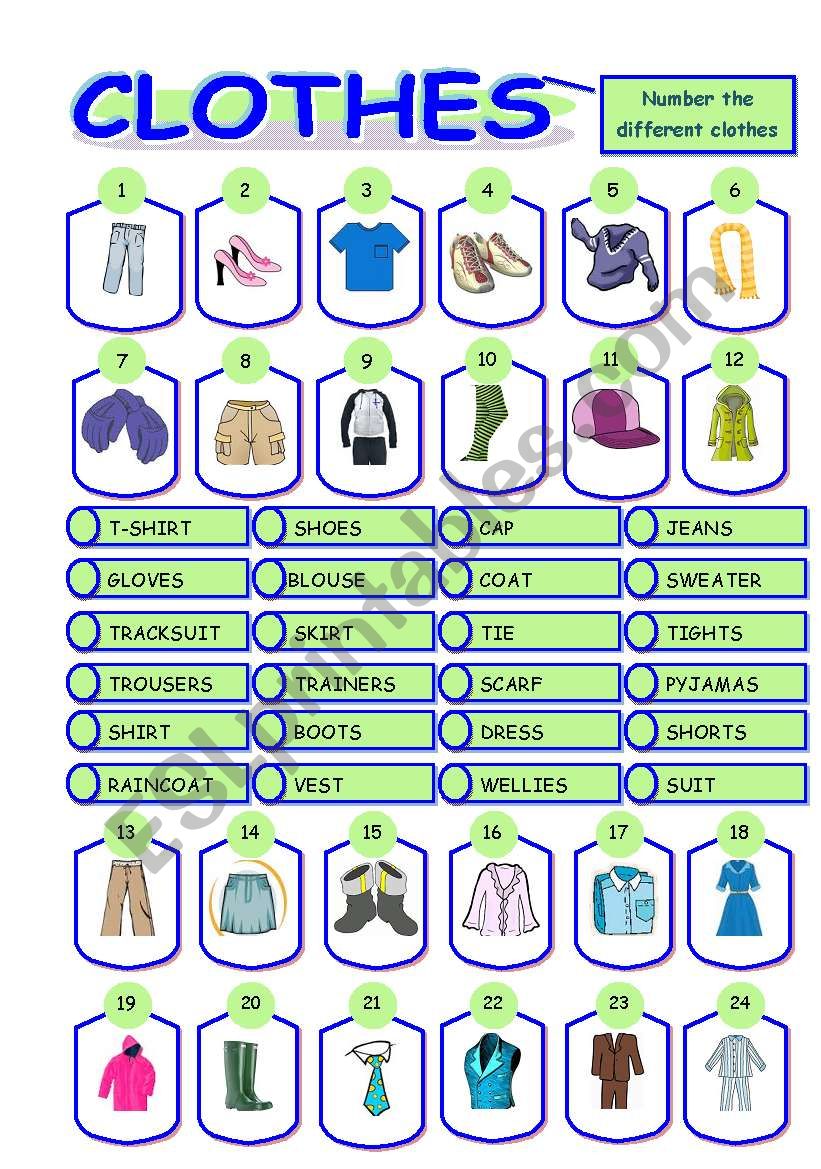 Clothes matching worksheet