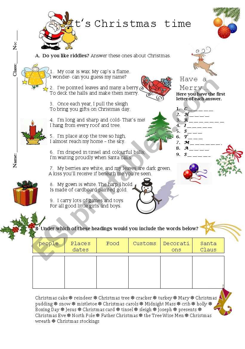 Christmas worksheet