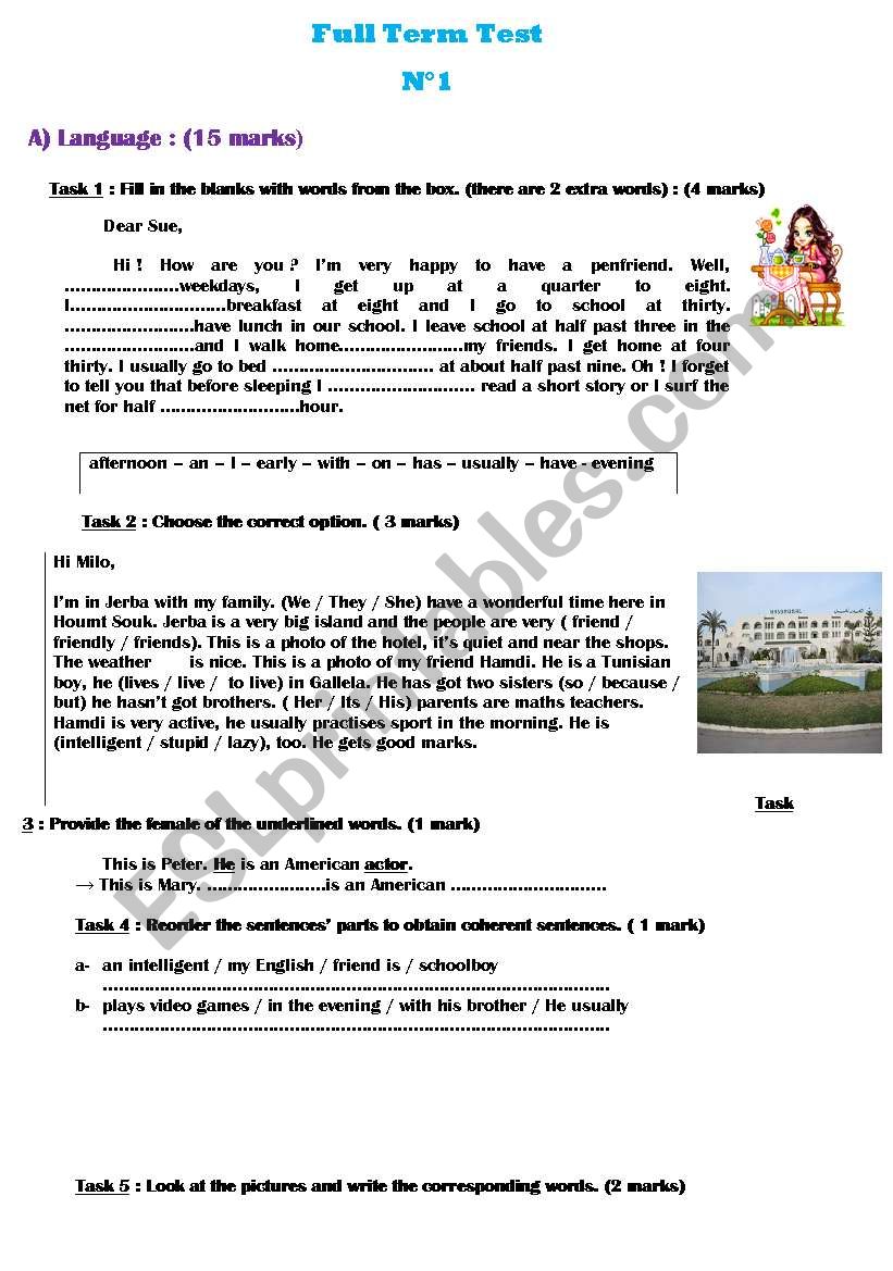 Full term test n° 1( 7th form) Full term test n° 1( 7th form)