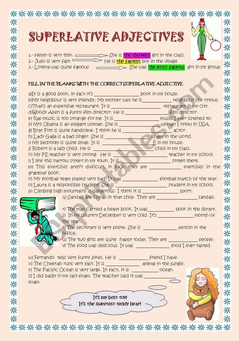 SUPERLATIVE ADJECTIVES worksheet