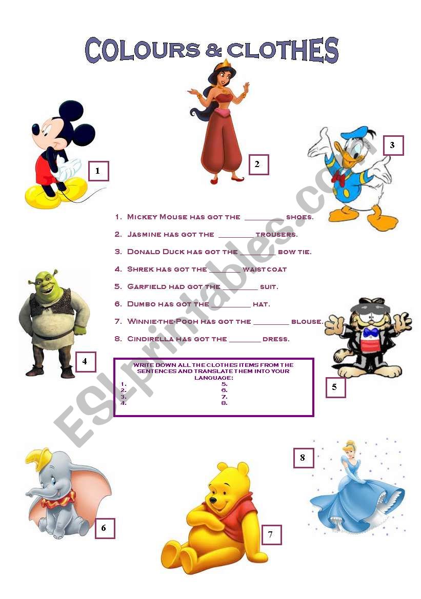colours and clothes worksheet