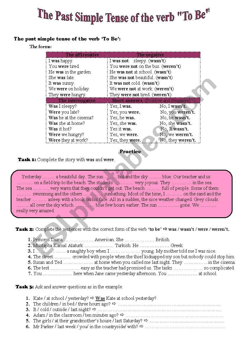 The Past Simple Tense of The Verb To Be 