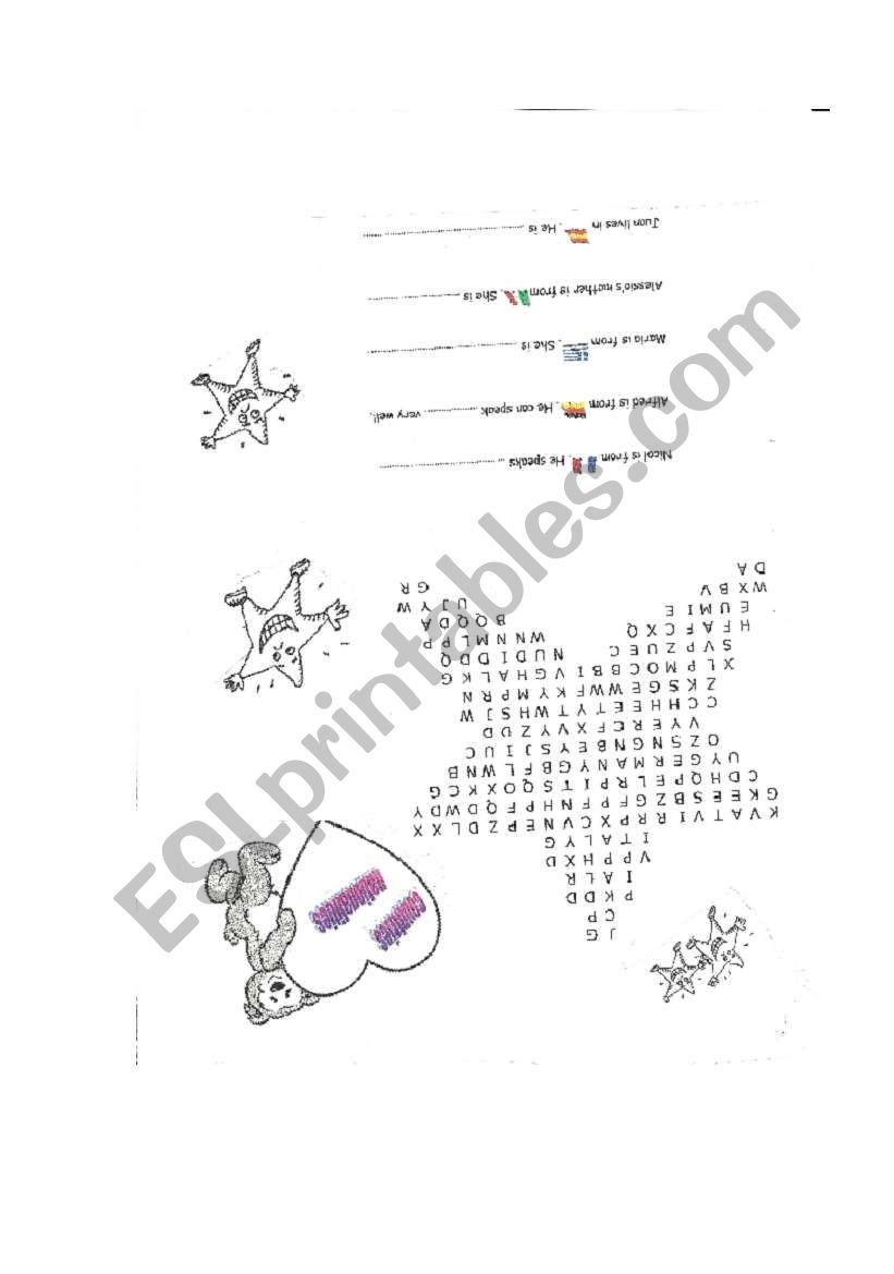 countries & nationalites worksheet