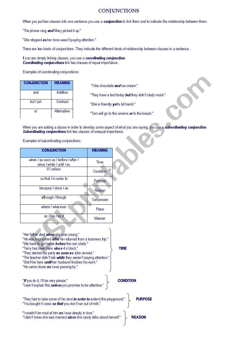 Conjunctions worksheet