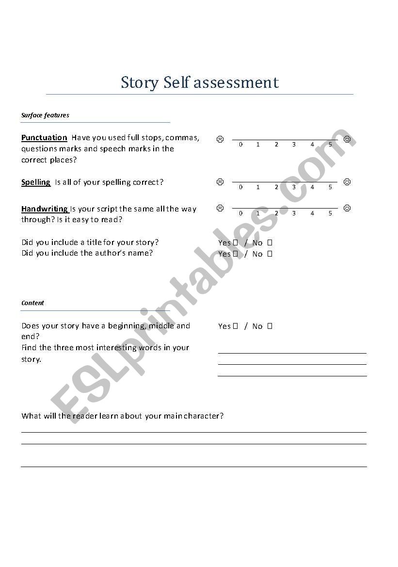 Story self-assessment worksheet