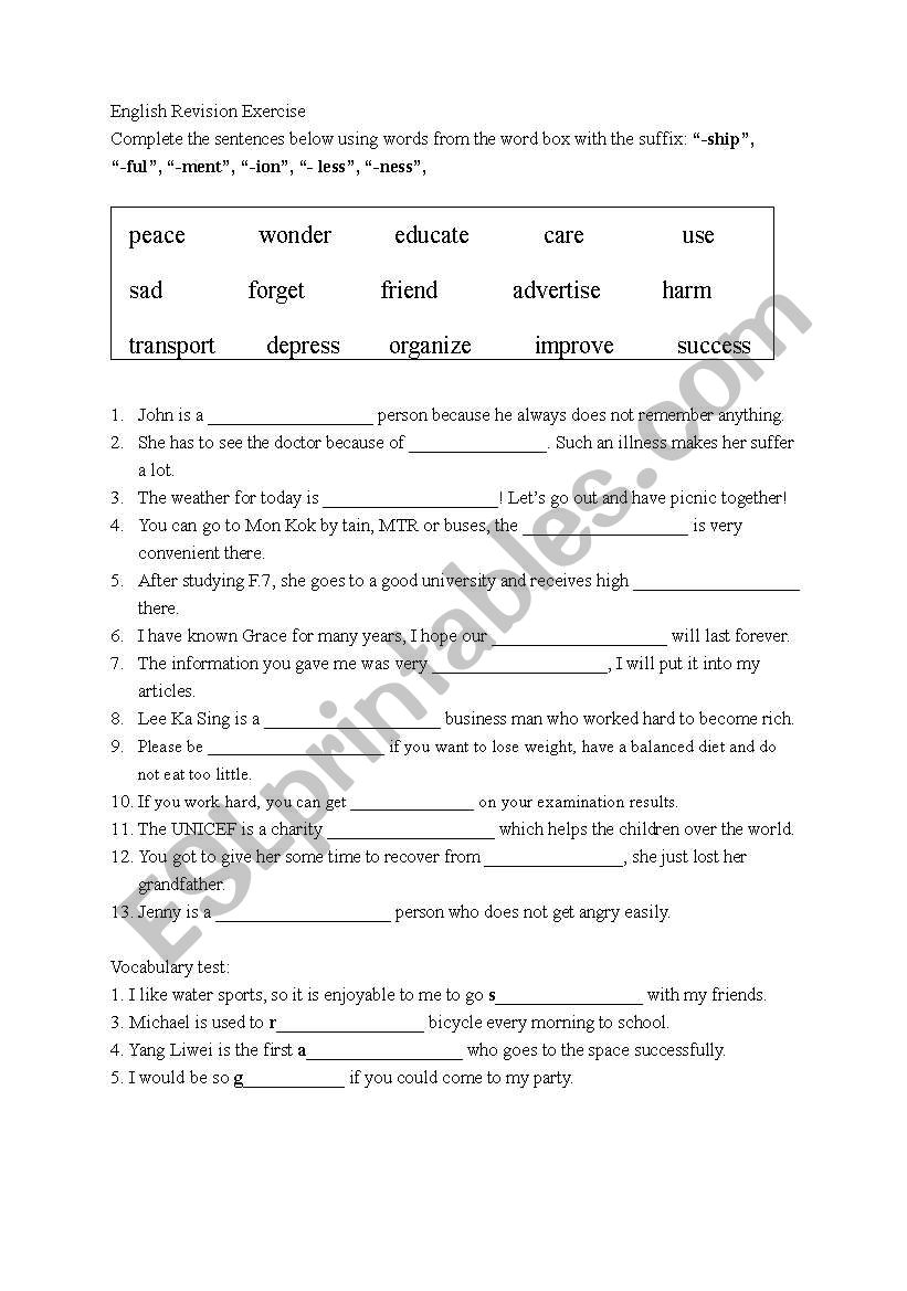 Suffix worksheet