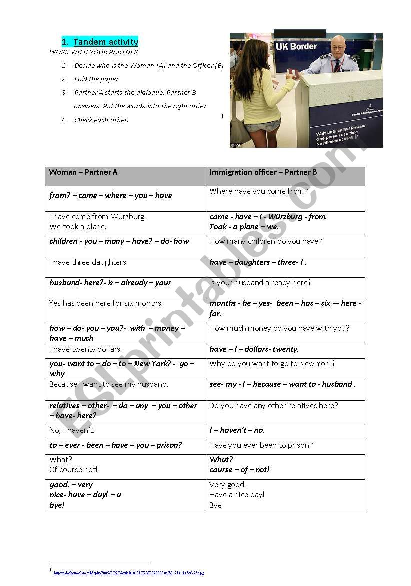 Tandem activity - speaking - present perfect 