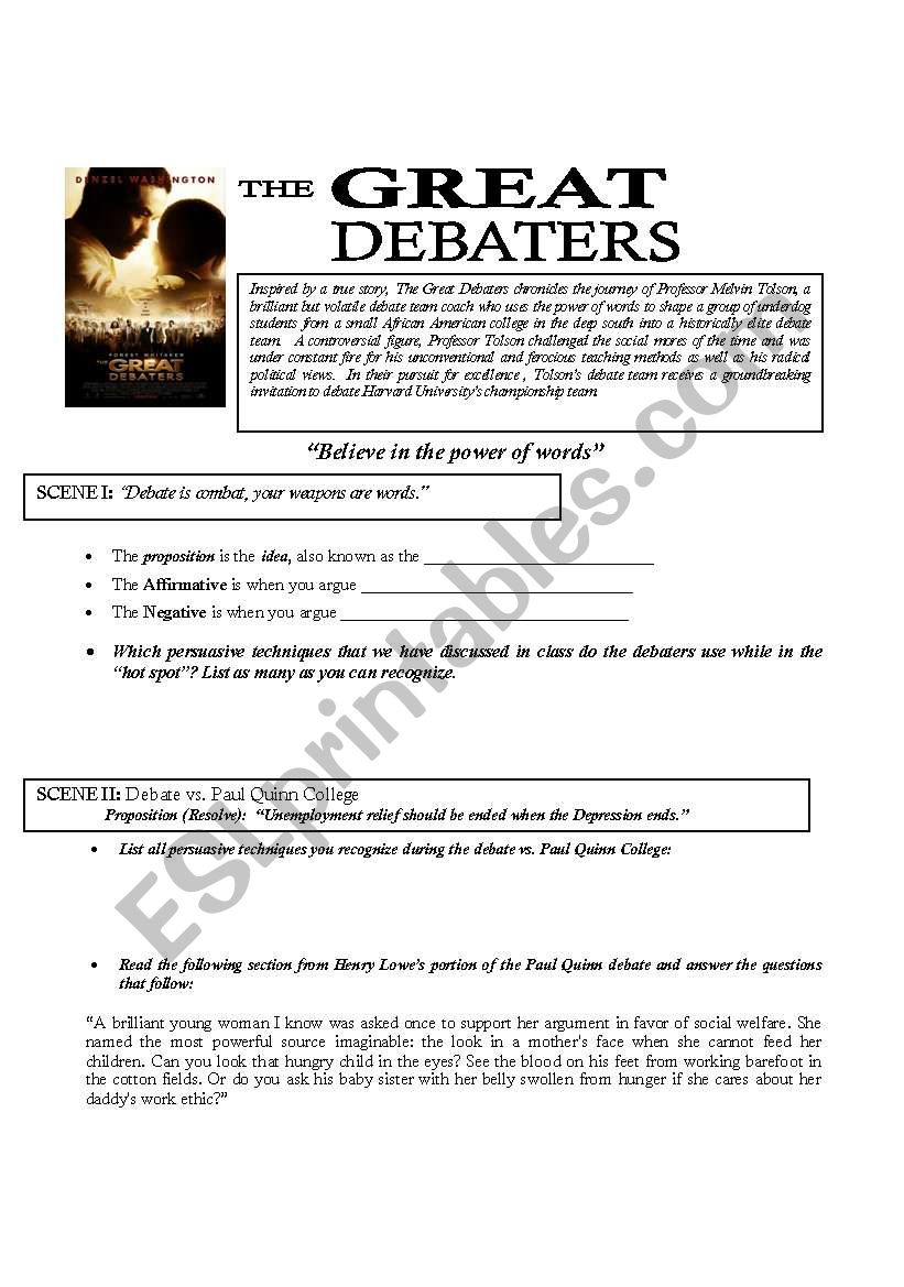 The Great Debaters worksheet