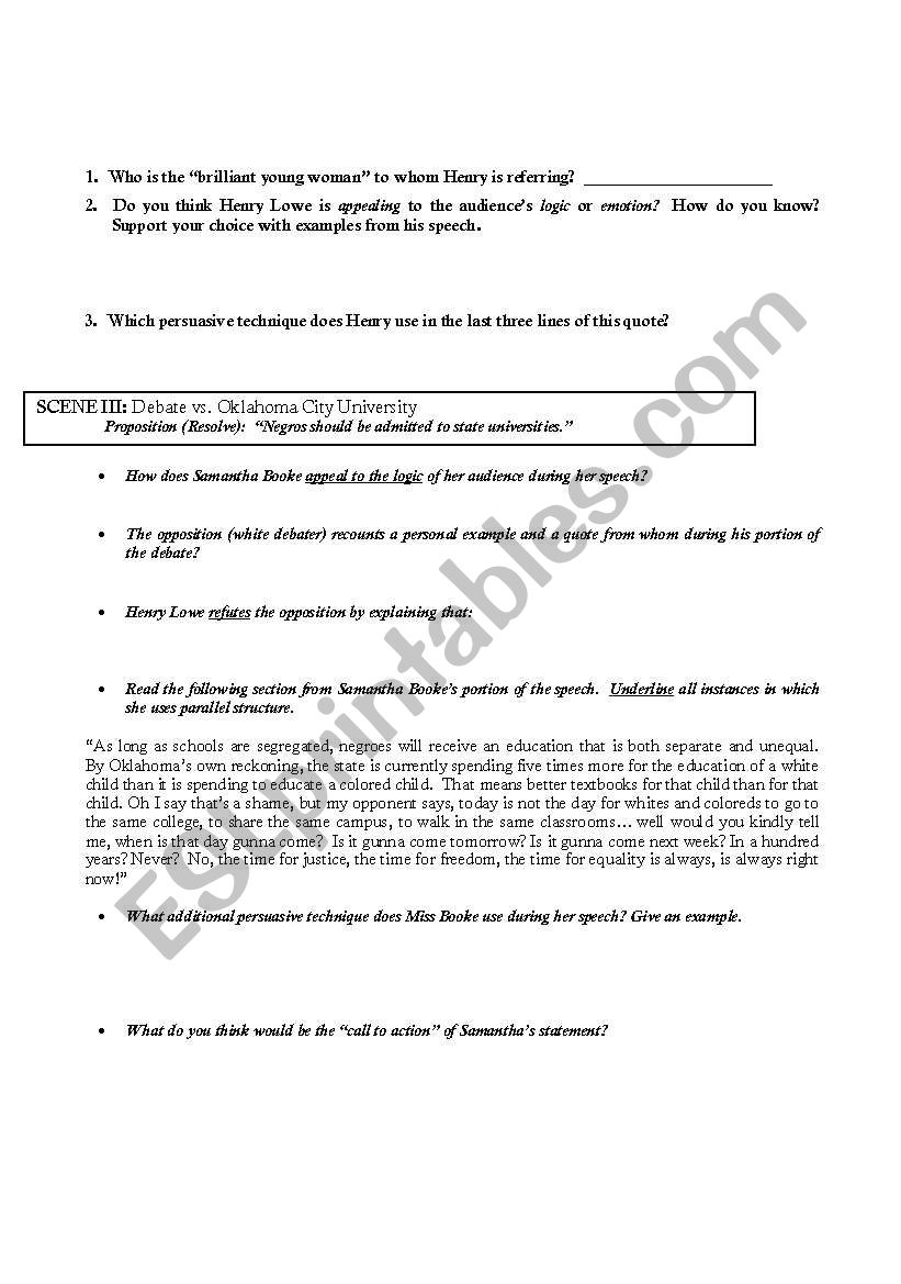 The Great Debaters - ESL worksheet by kenjr24