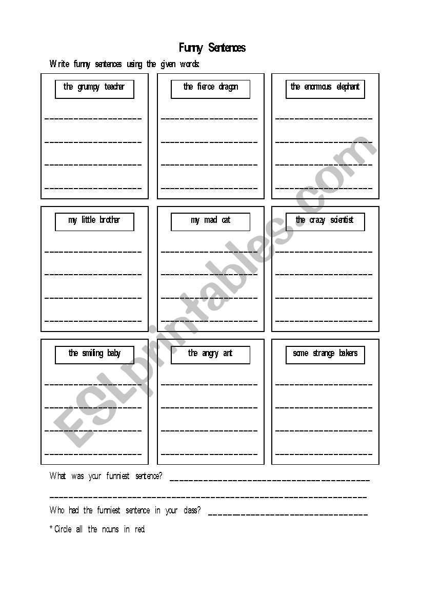 Funny Sentences worksheet