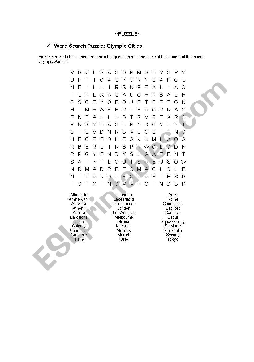 cities puzzle worksheet