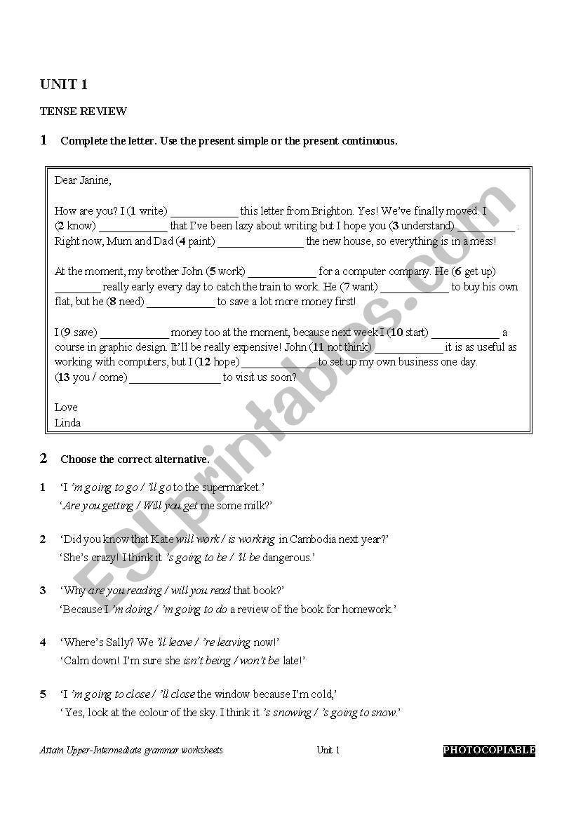 Tense Review worksheet