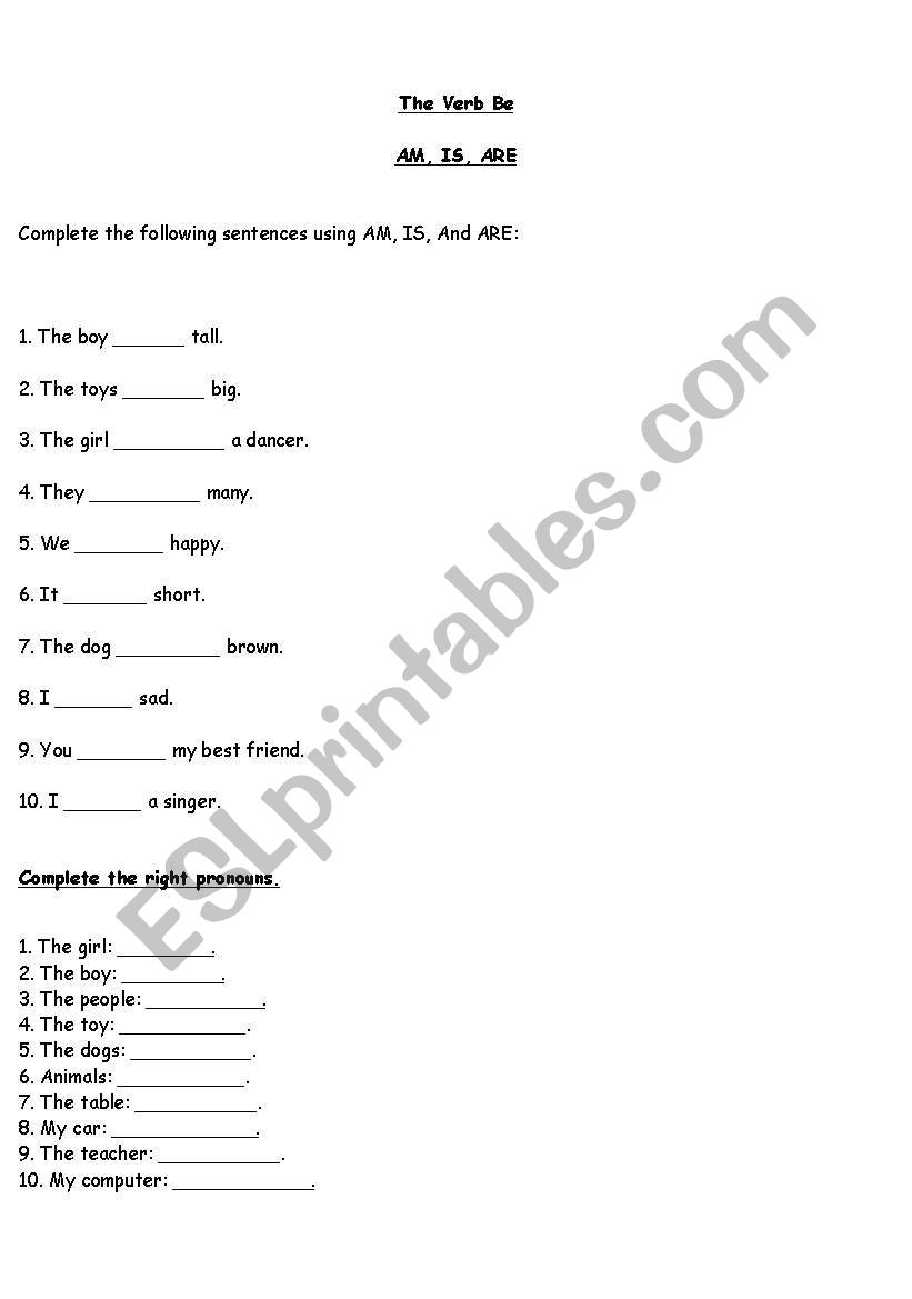 the verb be worksheet