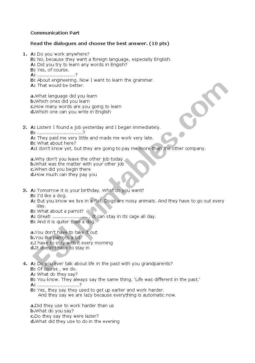complete the dialogue worksheet