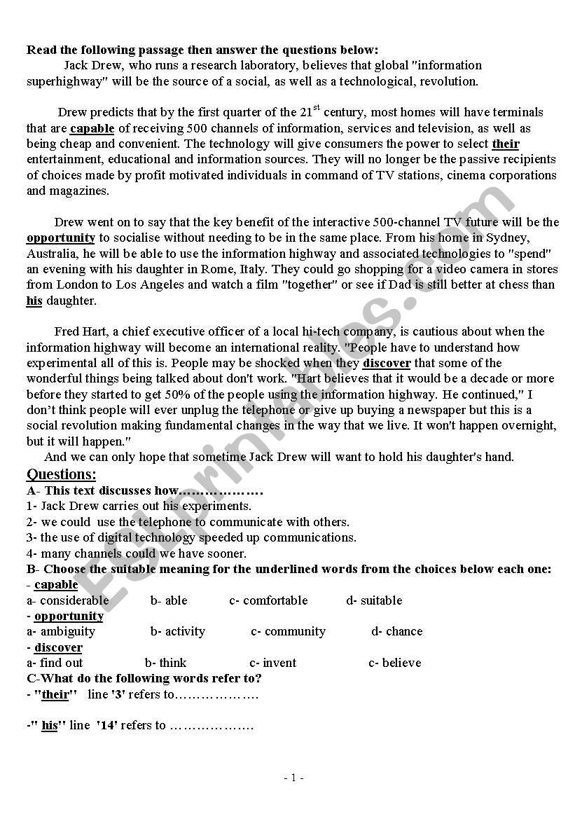 exam worksheet