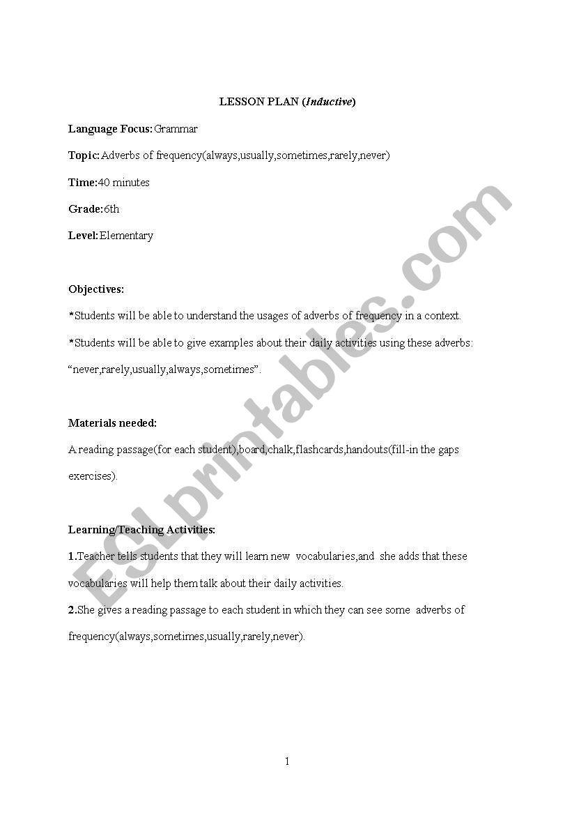 A Teachers Daily Activities worksheet