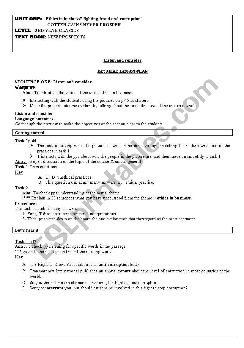 ethics in business unit plan worksheet