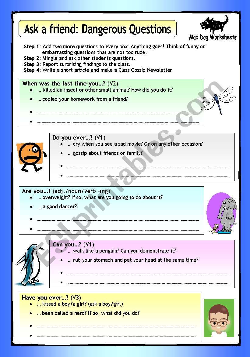 MD Worksheets (2): Ask a friend - Dangerous Questions