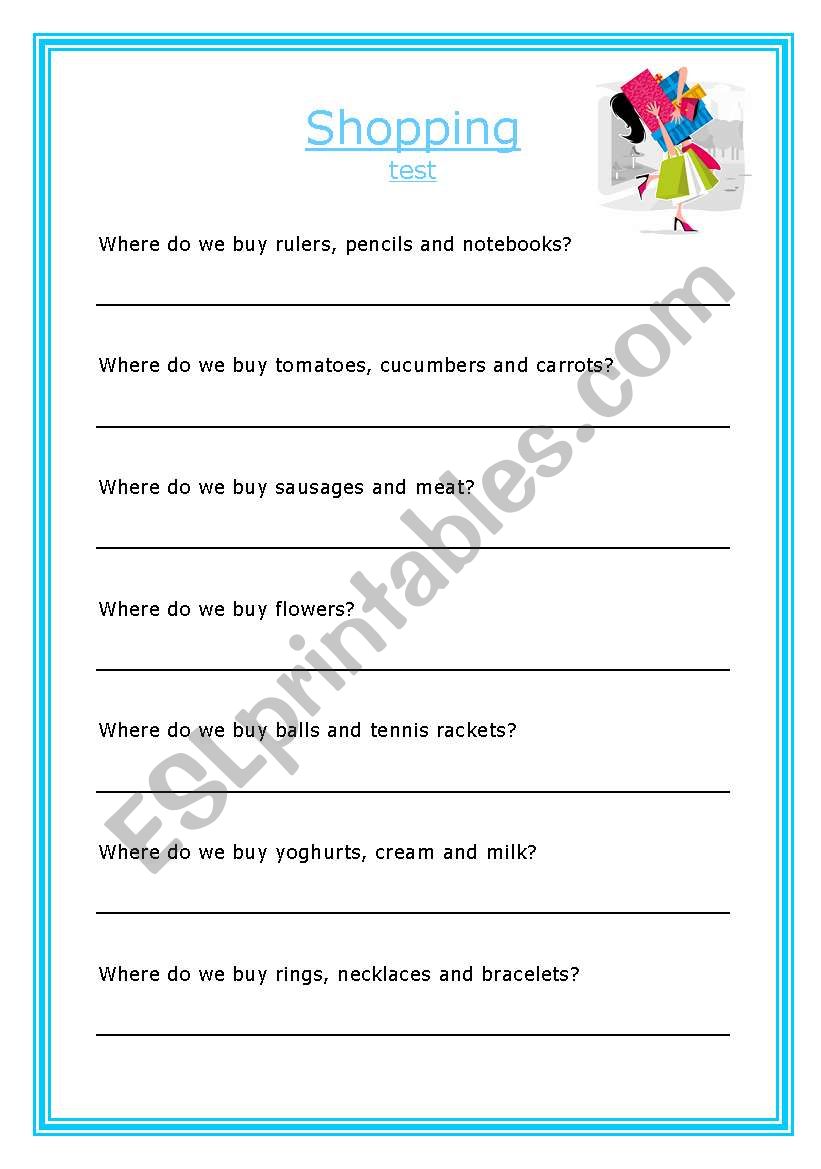 shopping test worksheet