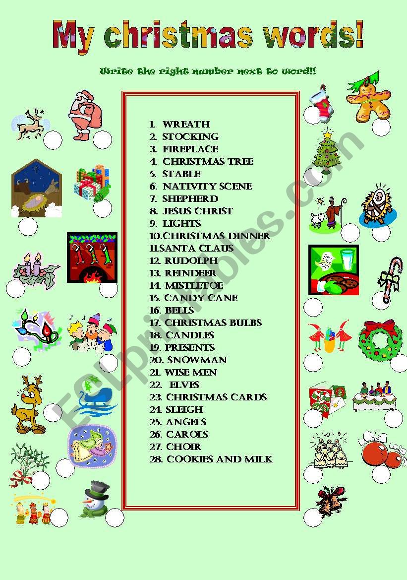 My christmas words worksheet