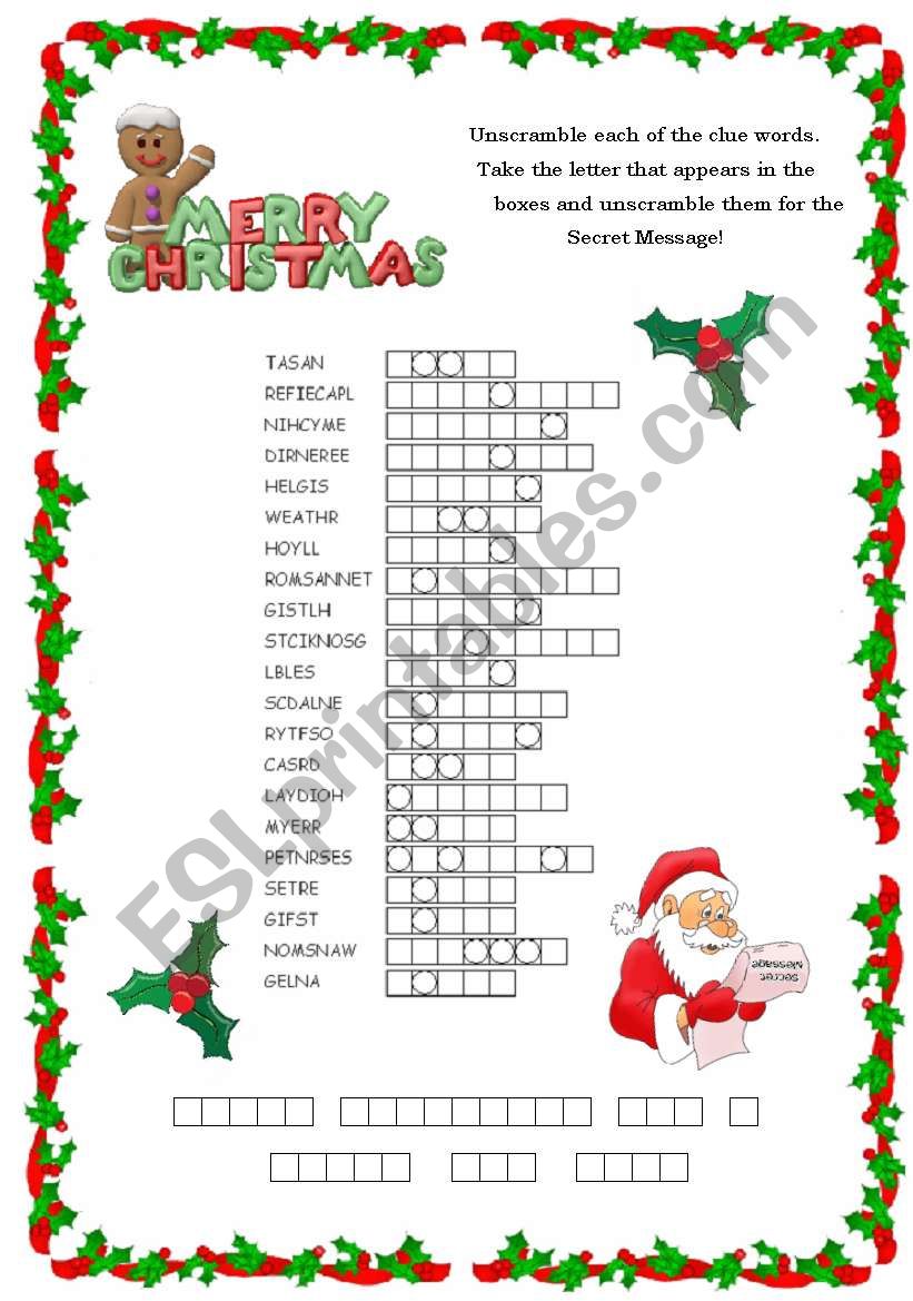 Secret Message form Santa worksheet