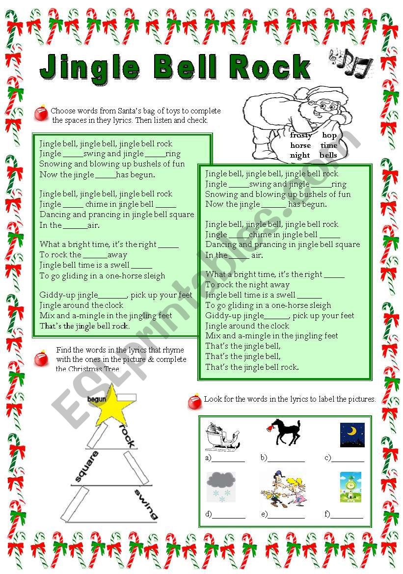 Jingle Bell Rock song and nursery rh…: English ESL worksheets pdf & doc