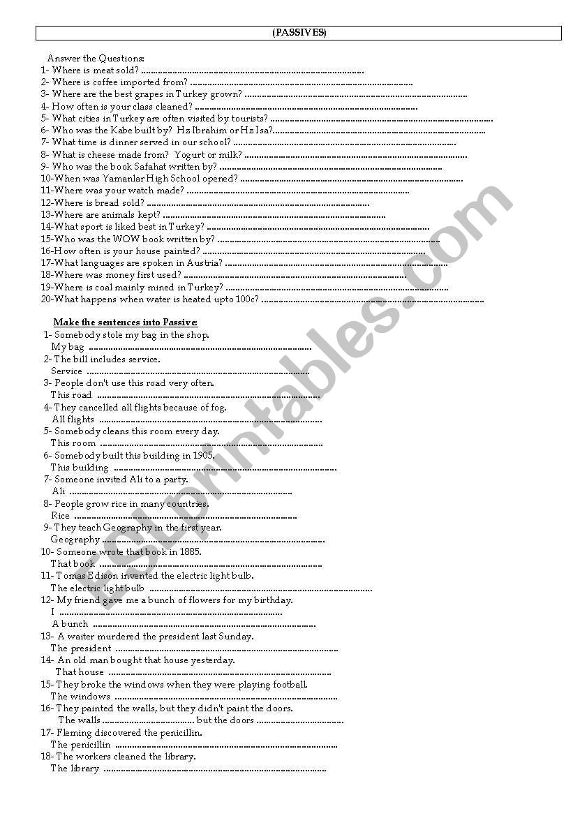 passives worksheet