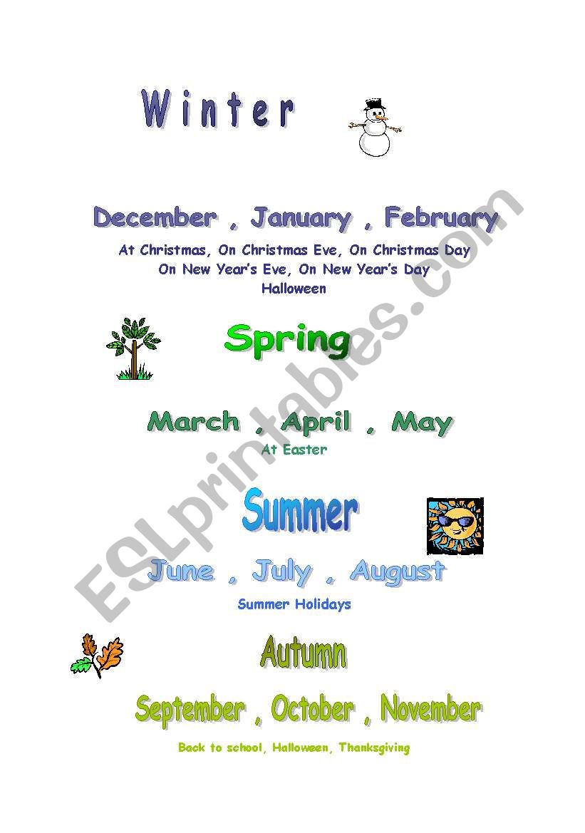 seasons and months worksheet