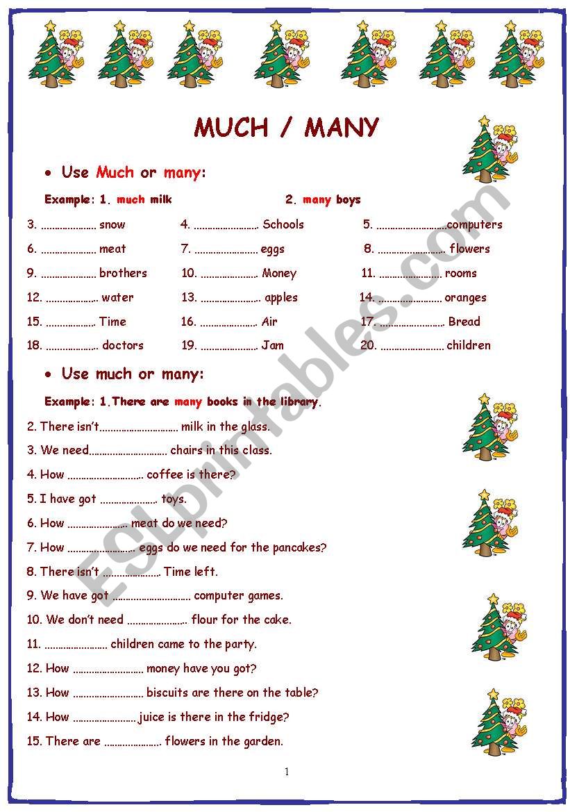 Much and Many worksheet