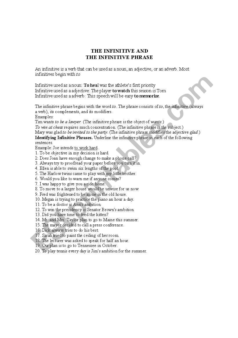 infinitives worksheet