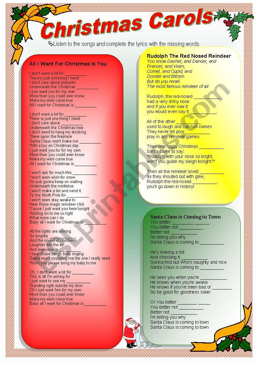 Christmas Carols worksheet