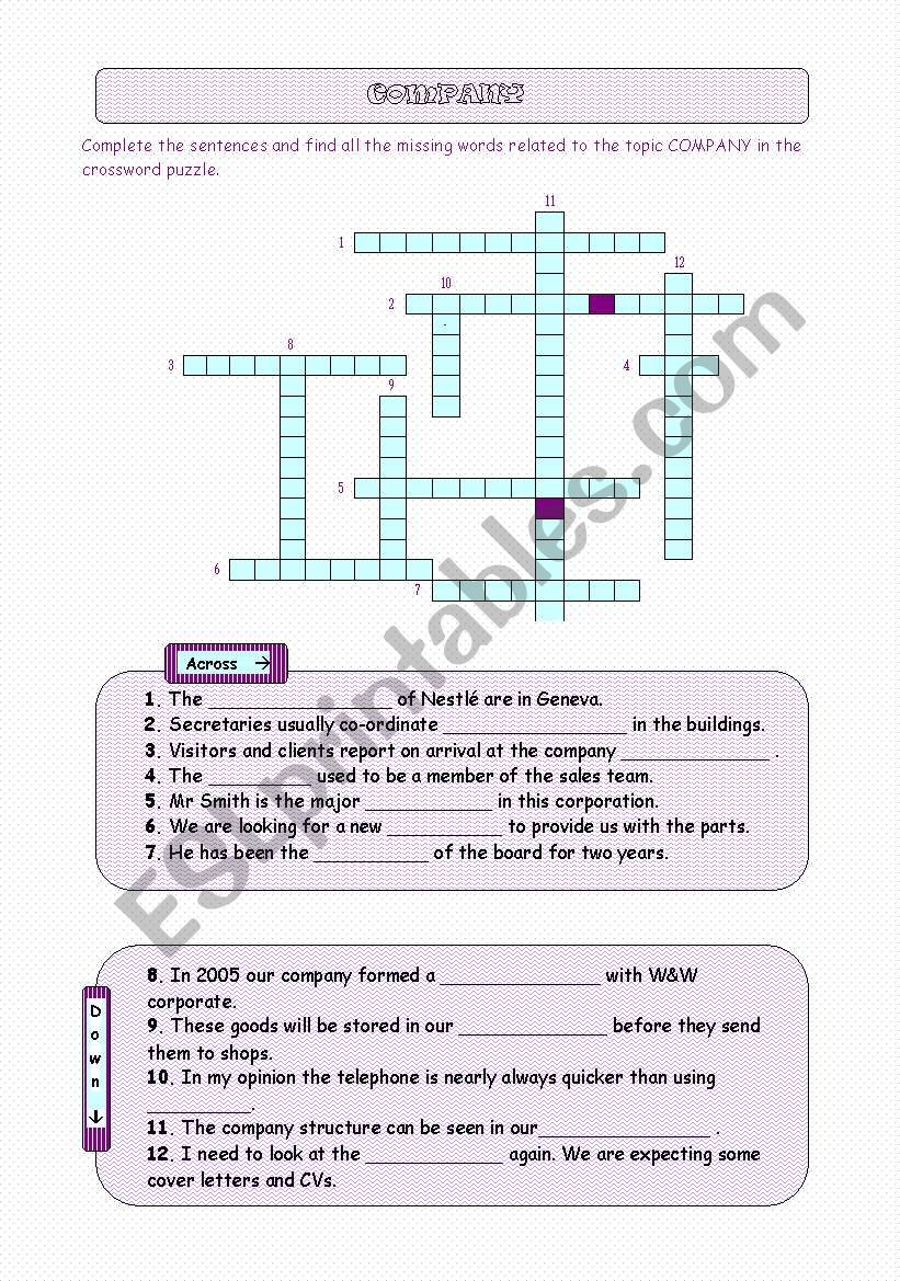 Company (Crossword) worksheet