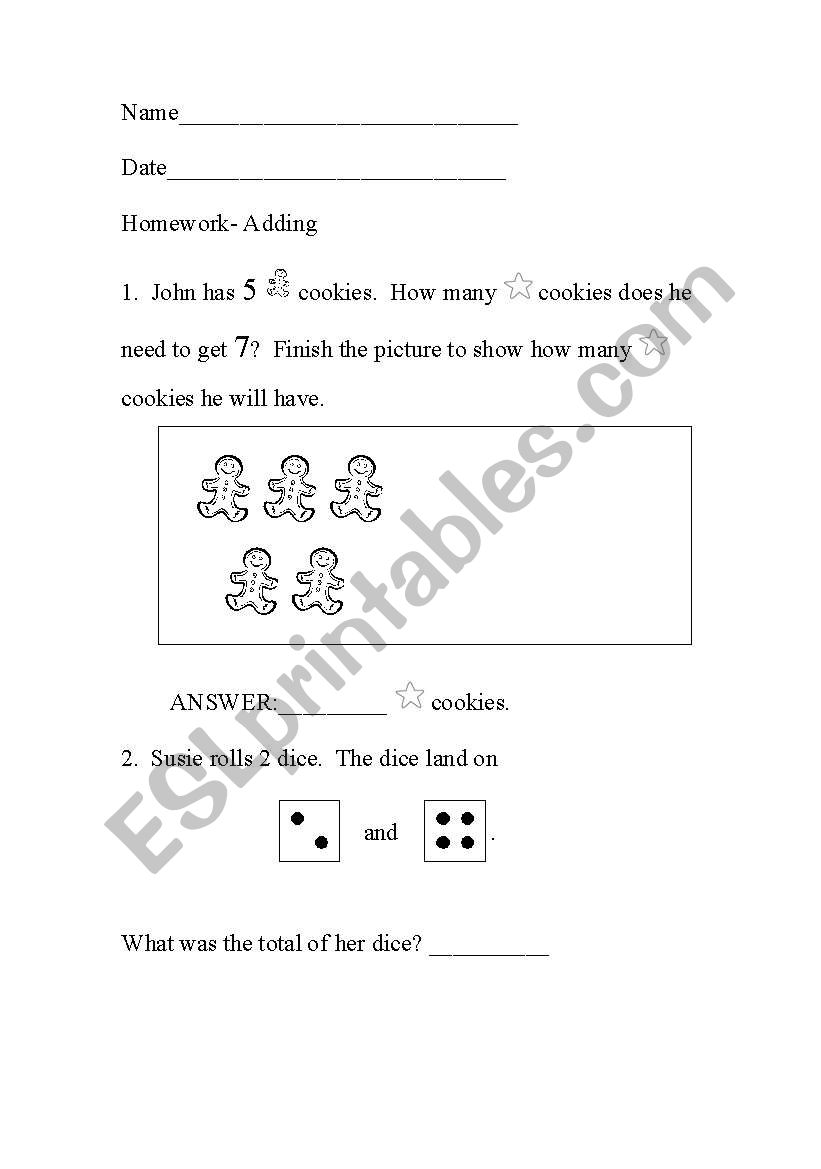 Simple Addition Math Worksheet