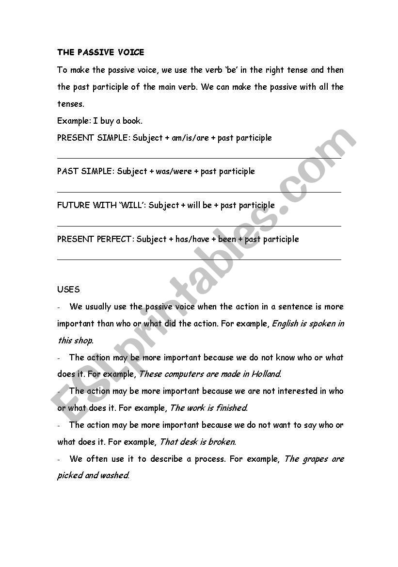 The passive voice - uses worksheet