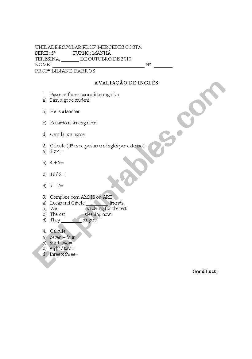 test worksheet