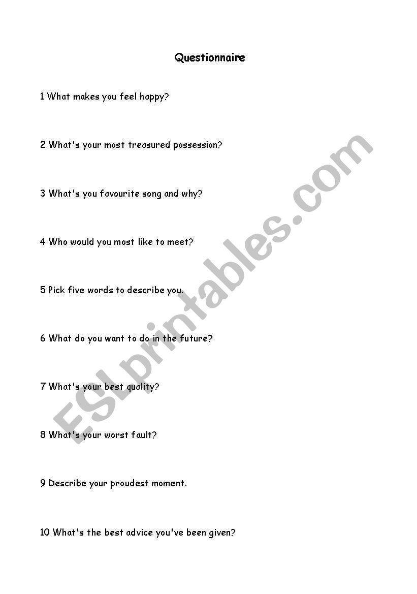 ICEBREAKER QUESTIONS worksheet