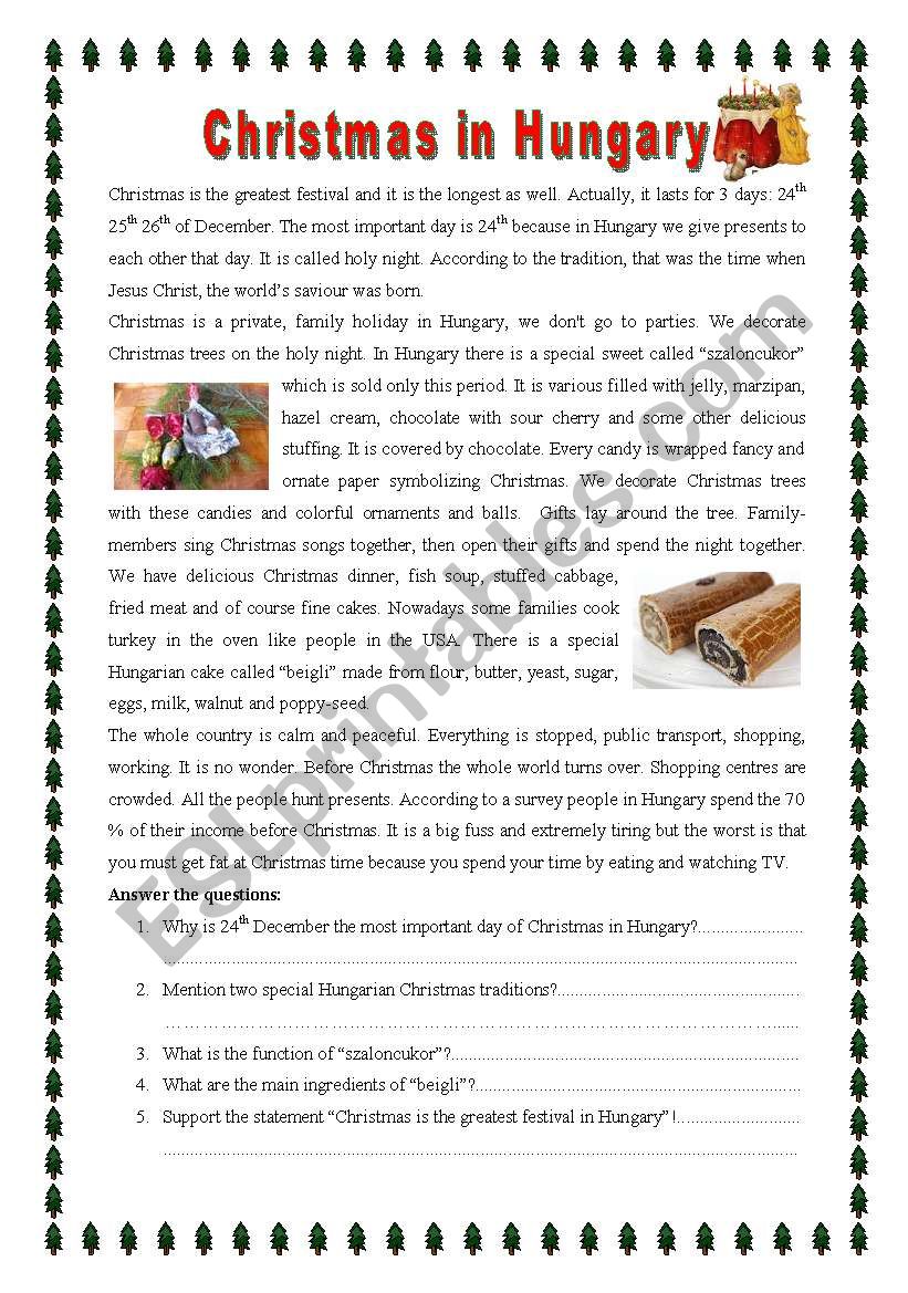 Christmas in Hungary worksheet