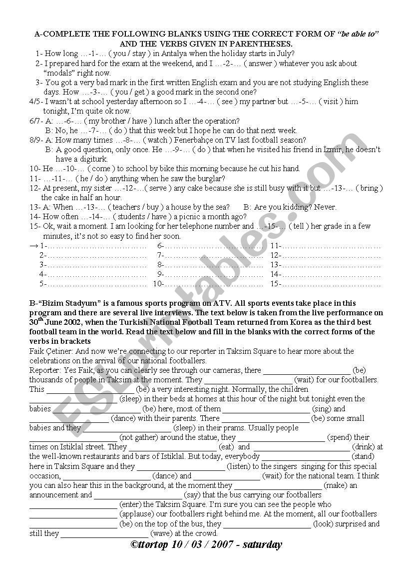 modals worksheet