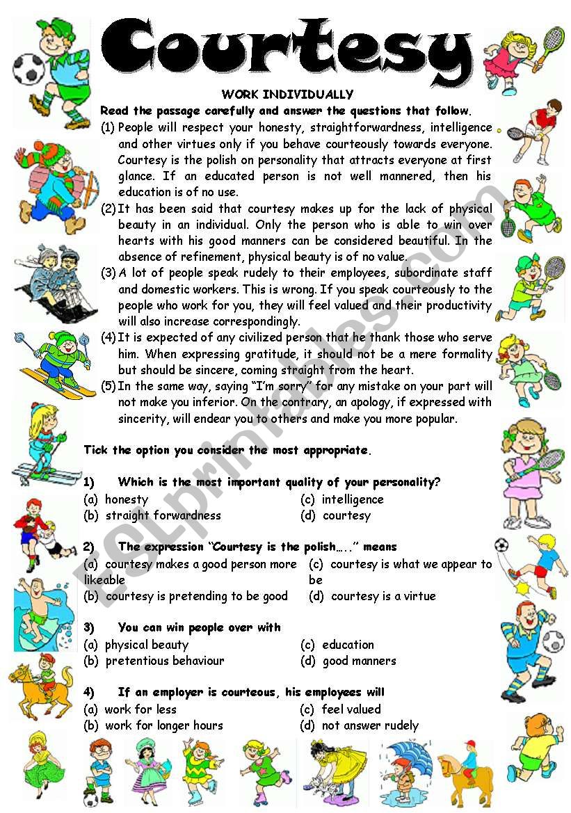 Reading Comprehension-1 COURTESY (3 Pages - Editable with Key)