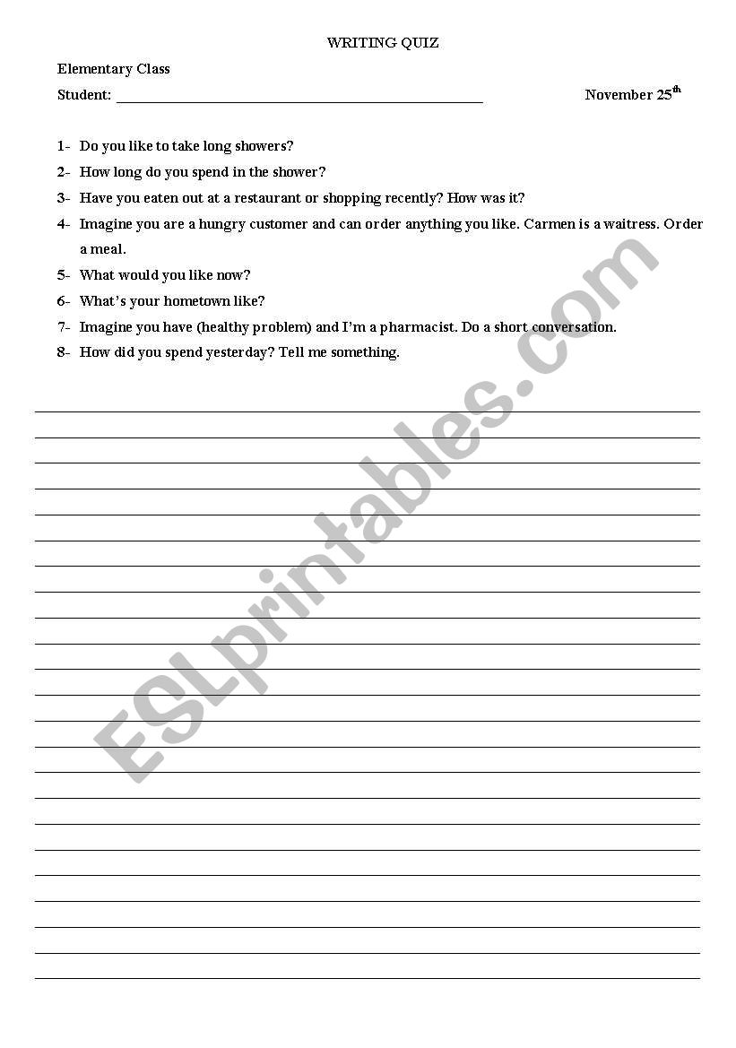 Writing  worksheet