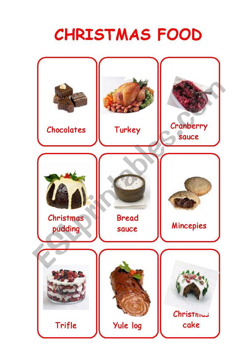 CHRISTMAS FLASHCARDS (set 3 - foods) - ESL worksheet by proflp