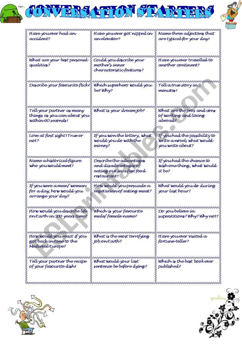 Conversation starters worksheet