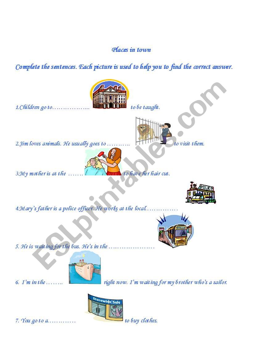 Places in Town worksheet