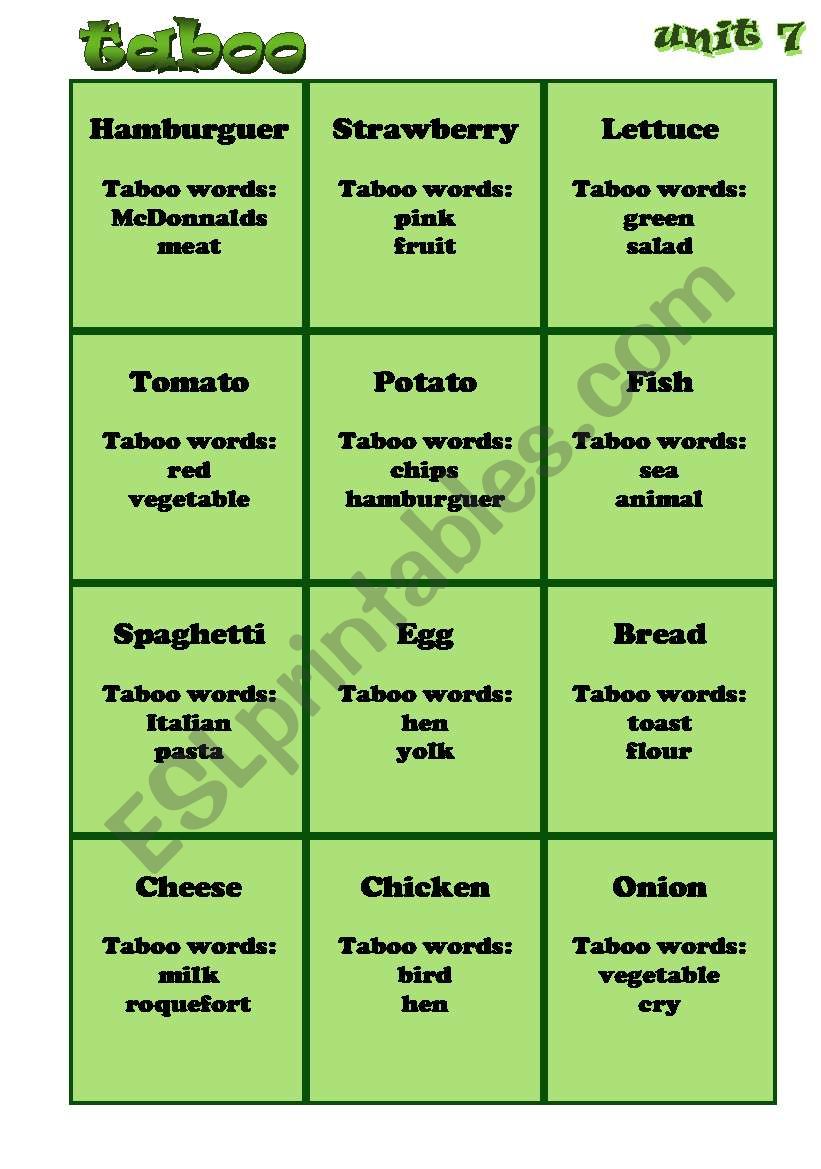 food taboo worksheet