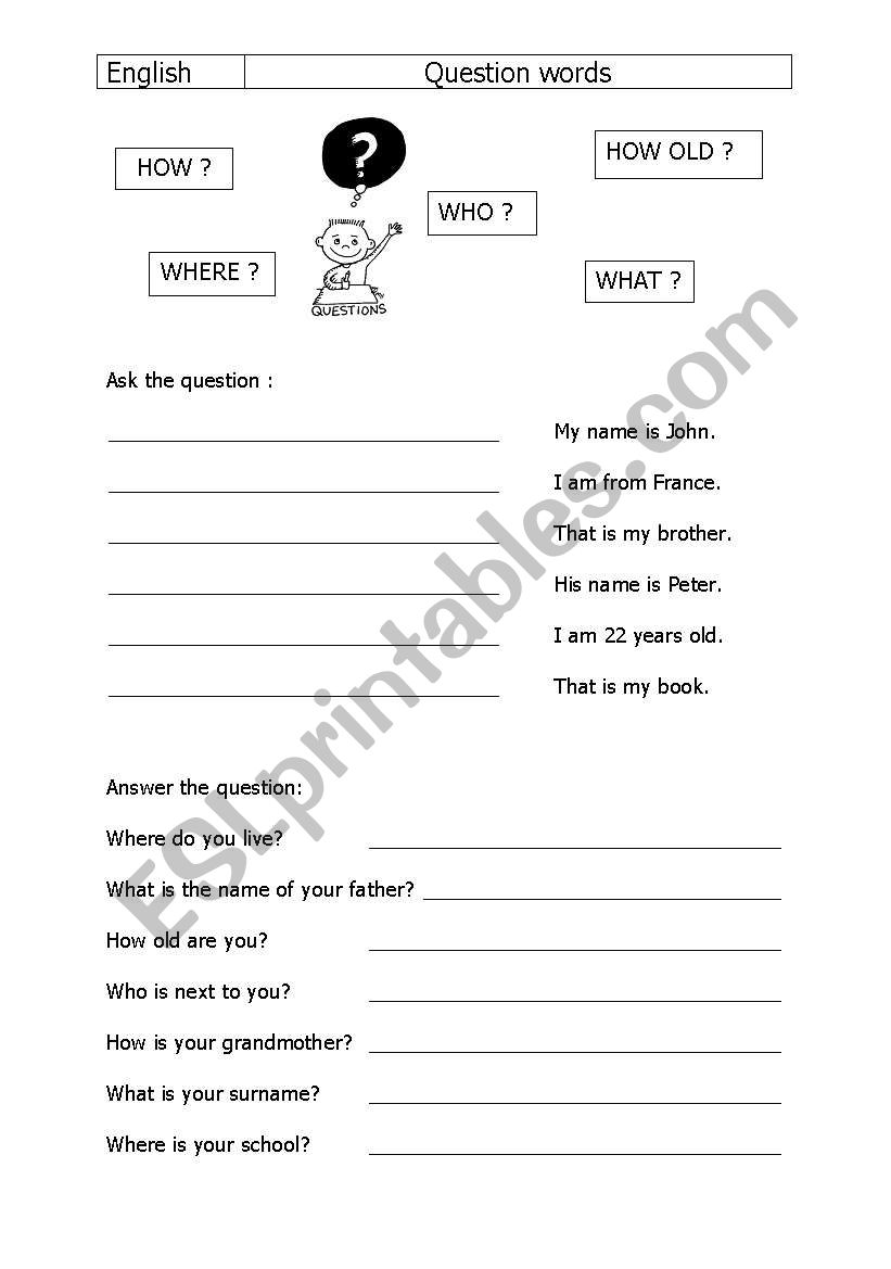 Question words worksheet