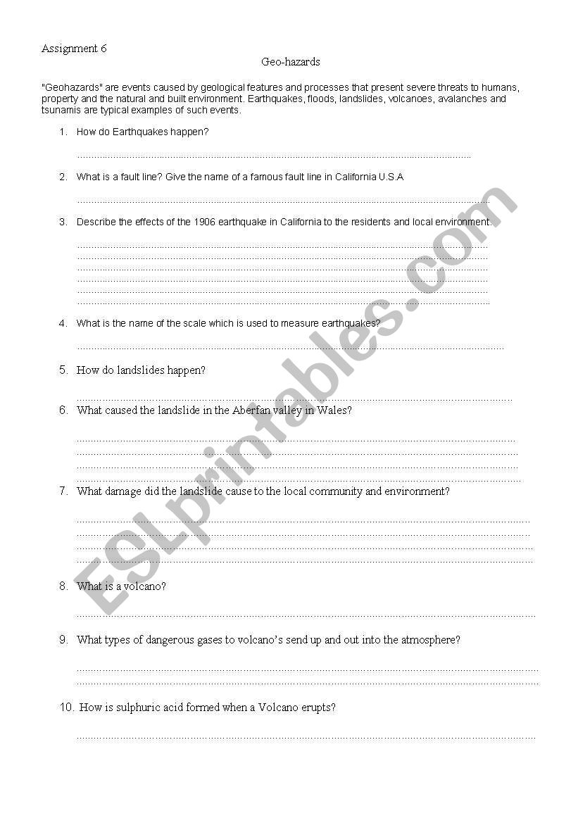 geohazards worksheet