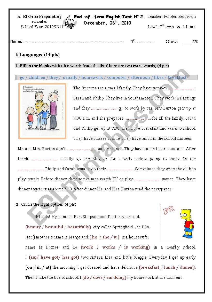 End of term test n 1 worksheet