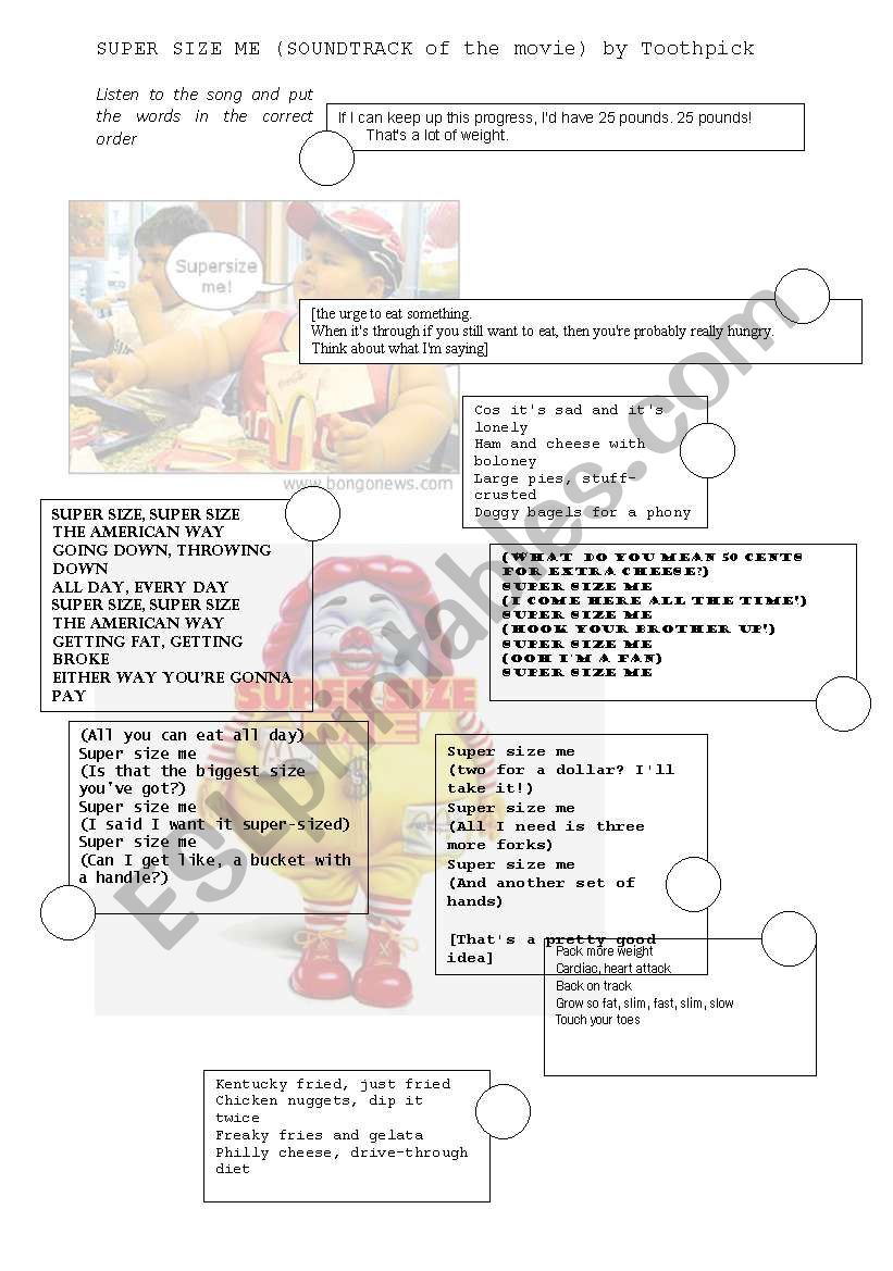 super size me song worksheet