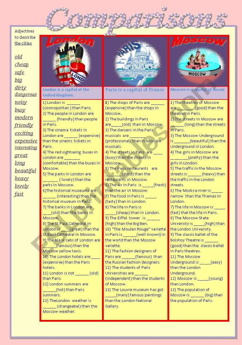 Comparisons worksheet