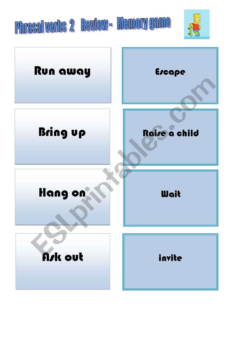 PHRASAL VERBS 2- MEMORY GAME worksheet